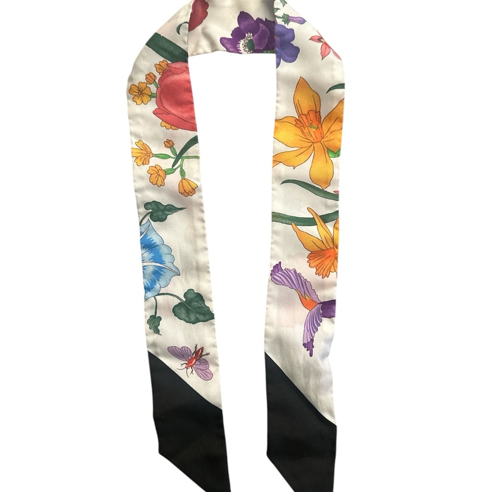 Gucci FLORA PRINT SILK TWILL NECK BOW - Picture 7 of 8